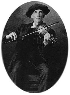 Hubbard's great-grandfather playing a fiddle carved with a negro's head 